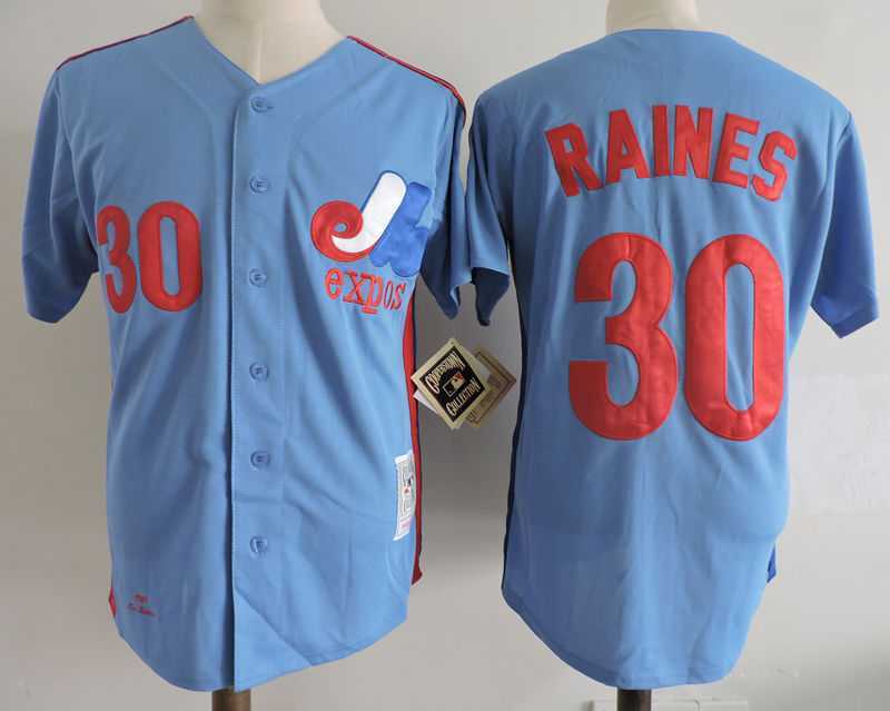Montreal Expos #30 Tim Raines Mitchell And Ness Blue 1982 BP Stitched Jersey Dzhi